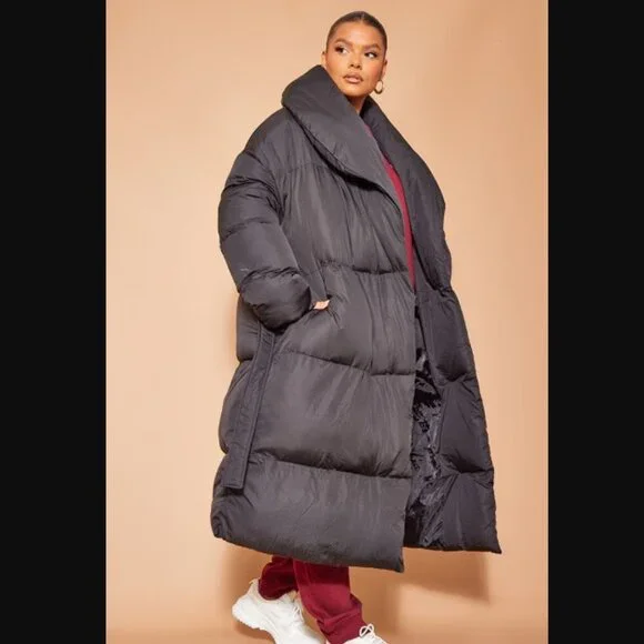 NWT PrettyLittleThing Oversized Longline Puffer Coat, Black, XXL - Picture 4 of 12